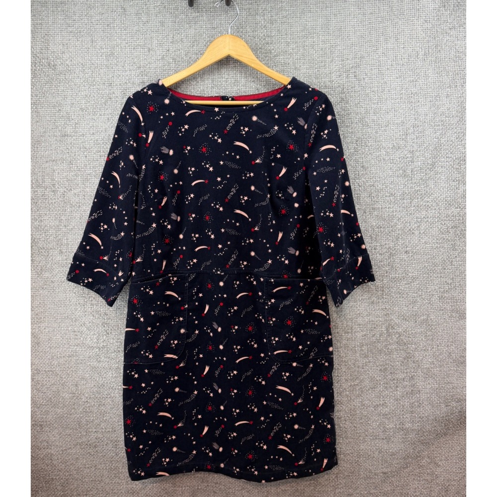 Boden Navy Celestial Shooting Star Women's Size 12 Corduroy Cotton Dress Pockets
